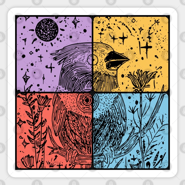 Red Cardinal Bird Silhouette Retro Nature Art Magnet by TuncGK